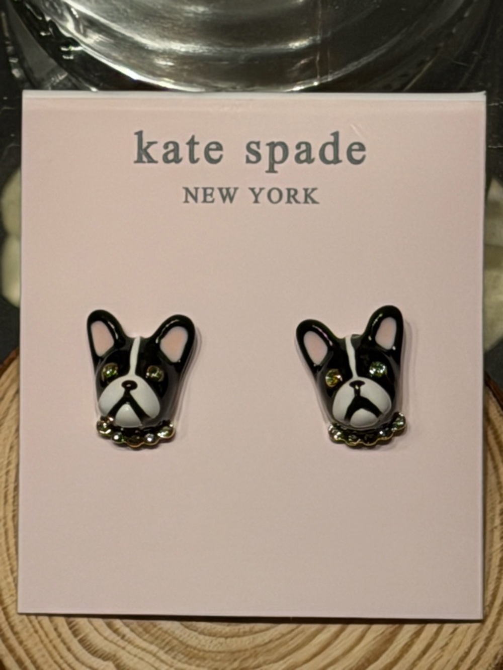 kate spade Black and White French Bulldog Enamel Stud Earrings